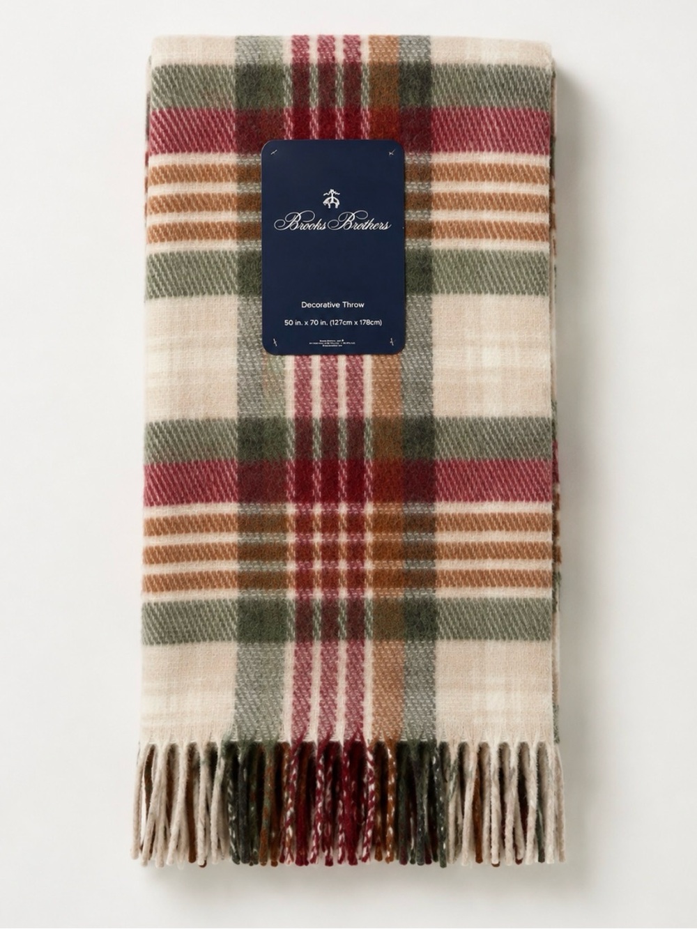 Brooks Brothers Plaid Fringe Decorative Throw Blanket 50x70 Cozy Fall Cottage